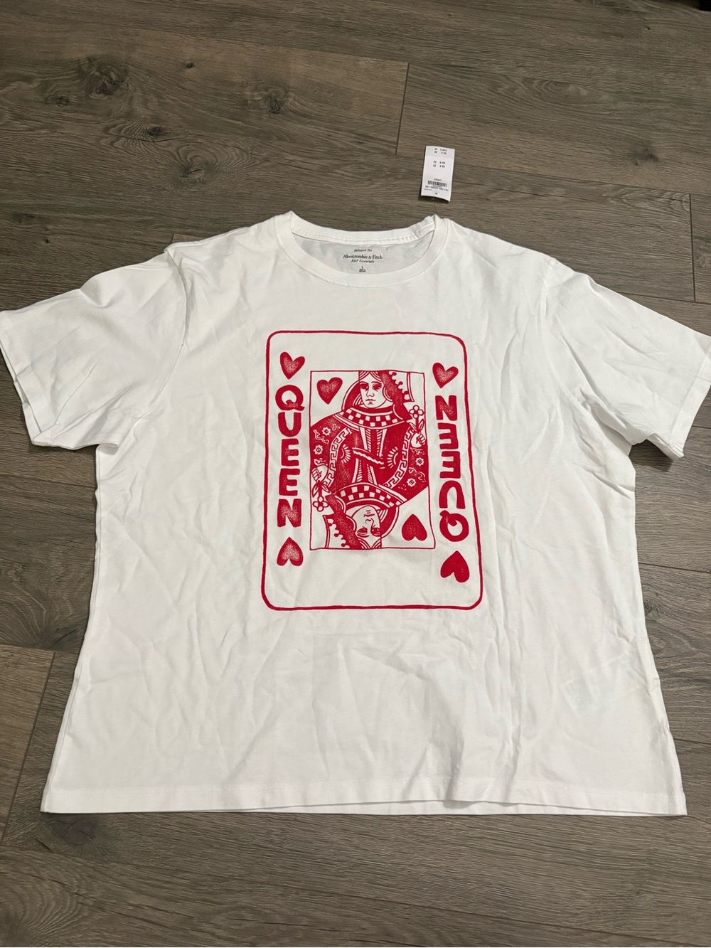 Abercrombie & Fitch White Short-Sleeve Tee with Red Queen Playing Card Graphic